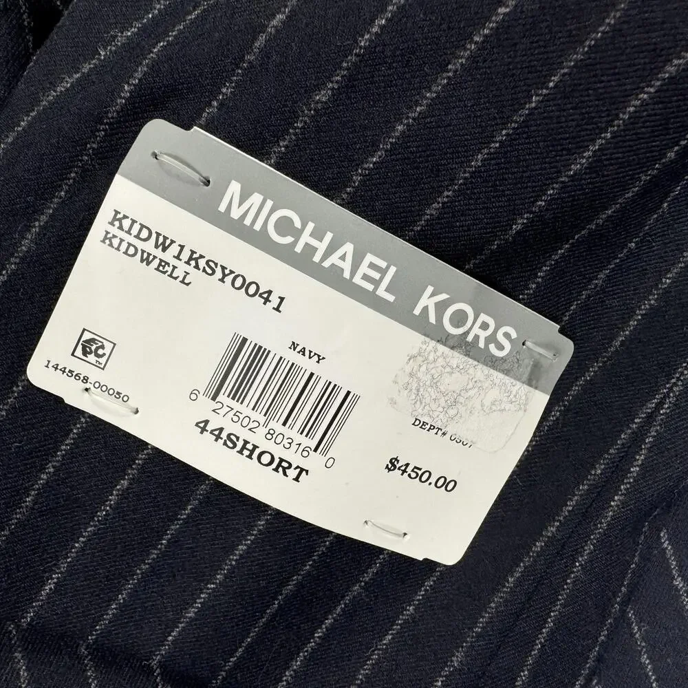 Michael Kors Mens Pinstripe Classic Fit Stretch Wool Suit Jacket Navy Blue 44S